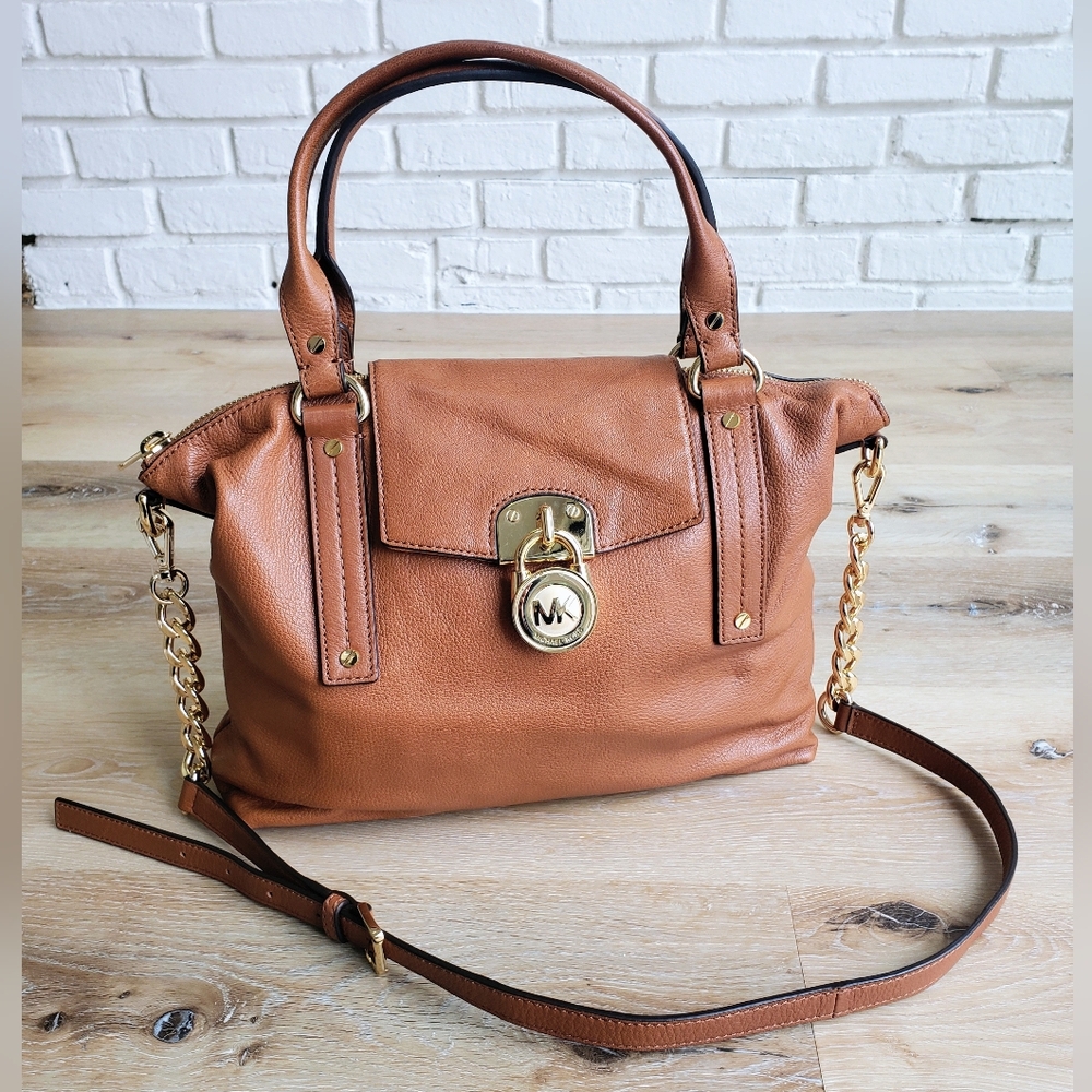 Michael Kors Hamilton Brown Leather Luggage Slouchy Satchel AP-1305